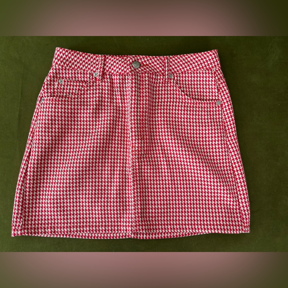 Topshop Red and White Houndstooth Skirt - Size 6